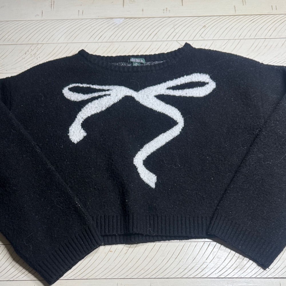 Wild Fable Black Sweater with White Bow Accent